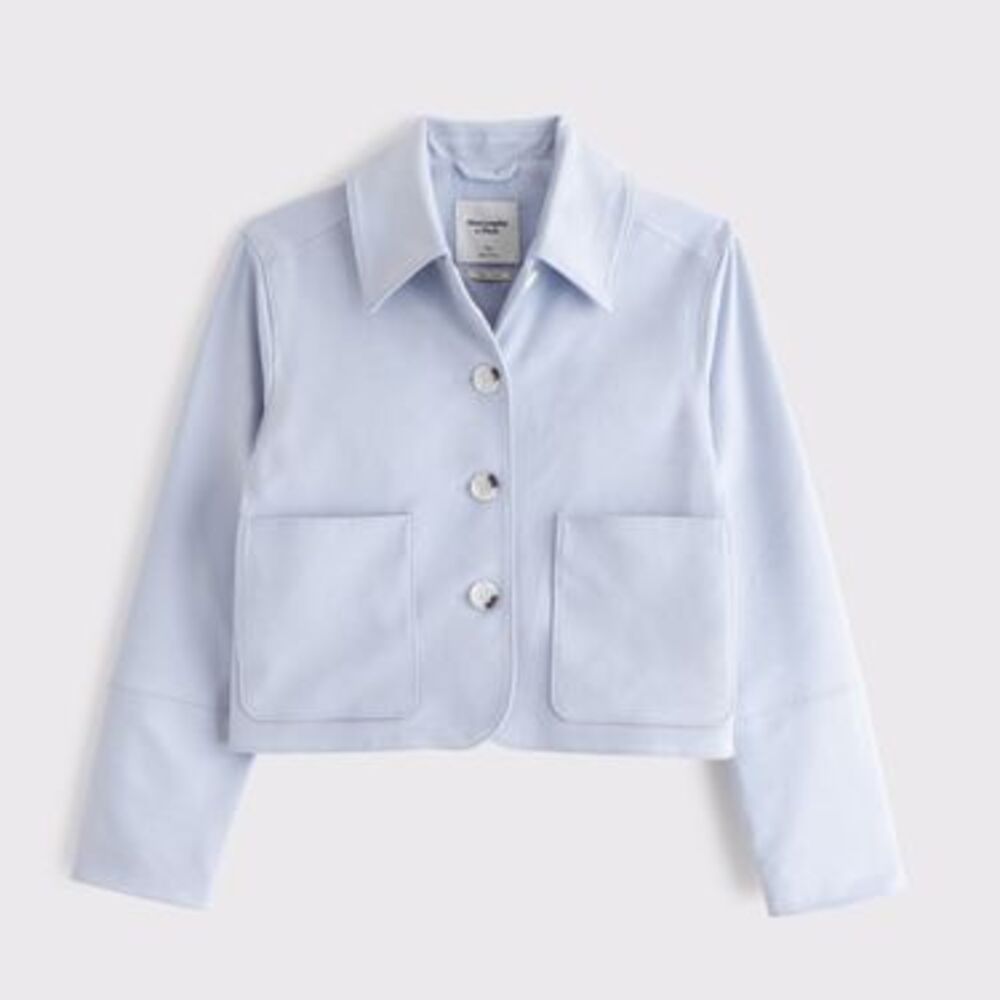 Vegan Suede Button-Through Jacket - Baby Blue Size XS
